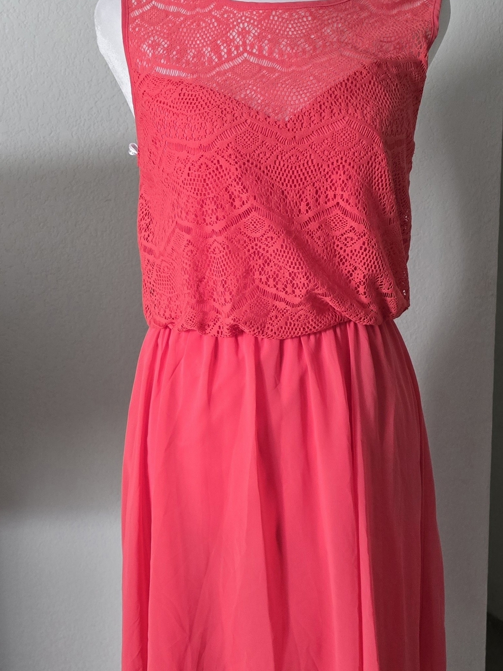Bisou Bisou Coral Lace Bodice Maxi Dress